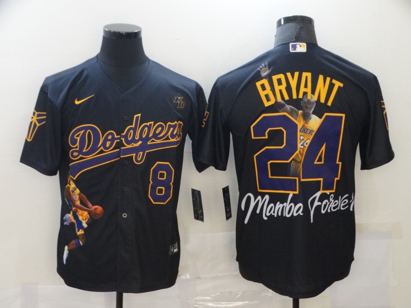 Men's Los Angeles Dodgers Front #8 Back #24 Kobe Bryant Black MLB With KB Patch Cool Base Stitched Jersey Men's Los Angeles Dodgers Front #8 Back #24 Kobe Bryant Black MLB With KB Patch Cool Base Stitched Jersey